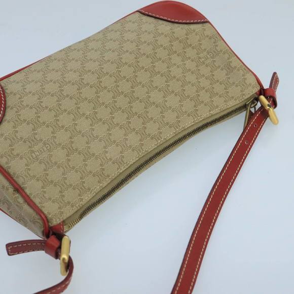 CELINE Macadam Canvas Hand Bag PVC Leather Beige Red Auth 99836 - Picture 6 of 16